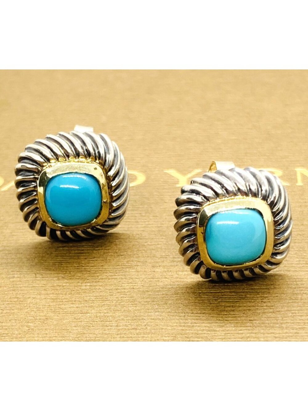 David Yurman Albion Sterling Silver Turquoise Earrings Stud 925 14k